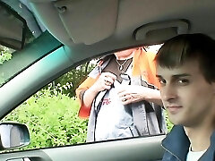 Hot grandmother takes double penetration outdoors