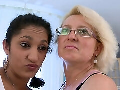 Mature lesbian milf with big puffies enjoys getting her pussy drilled with a dildo