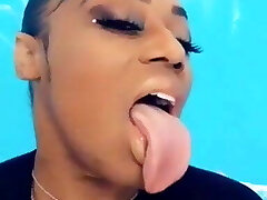Fetish deep throat lengthy tongue for a BBC