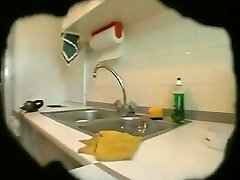 Gigantic and ugly matured wifey changes her clothes in kitchen on spy cam1