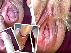 Eating and fucking a meaty hole of a young mom after peeing. Close-up