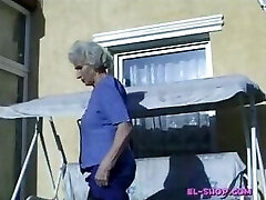 Hairy granny Norma pissing