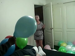 Mean And Kinky Stepgrandma Smokes And Tears Up Stepgrandson While Busting Balloons