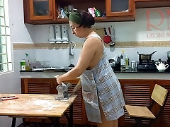 Ravioli Time! Naked Cooking. Regina Noir, a nudist cook at nudist hotel resort. Nude maid. Bare housewife. Teaser