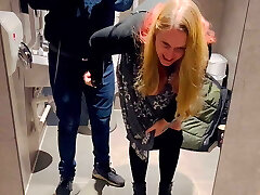 British porn star flashes aficionado in the cinema and lets him fuck her in the disabled toilets