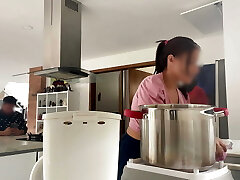 delicious maid MILF with huge saggy globes lets her chief play with her nibs