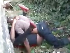 African guy fucking a girl while people are filming