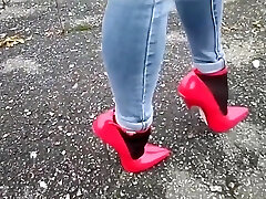 DGB07 - SISSY PUBLIC RED HIGH HEELS - Crimson HIGH HEELS - SISSY