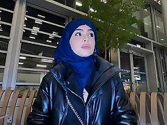 Iranian girl Nadja is dressed in a hijab and gets anally banged in the toilet and in a colon to pay for the plane!!!