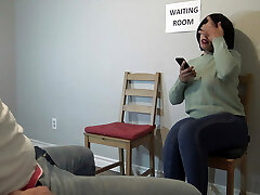 French chick gets angry after masturbating in public waiting room