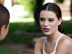 Horny yoga instructor Riley Reid finger plows and tongues pussy of sexy client in the garden Horny yoga instructor Riley Reid finger plows and tongues pussy of sexy client in the garden