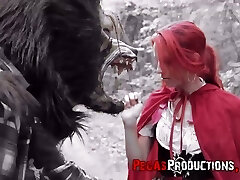 Pinkish haired dame in red riding hood outfit Brind Love is fucked in the forest
