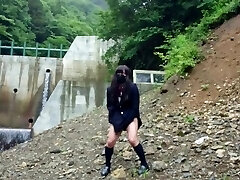 Cute Transgender shoots a load lewdly as she reveals herself at a dam deep in the mountains.