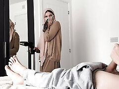 I pull out my man meat in front of a Muslim maid in hijab. I pull out my man meat in front of a Muslim maid in hijab.