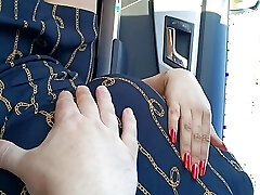 Real public red nails hand job in the car with cum
