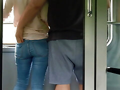 An unknown girl kneads my dick in the teach and then I jerk off in the bathroom.