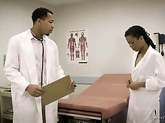 Ebony nurse in uniform Kira Noir gets intimate with hot blooded doctor Ebony nurse in uniform Kira Noir gets intimate with hot blooded doctor