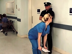 Nurse Tara Lynn Fox globs on her knees to give a muddy blowjob