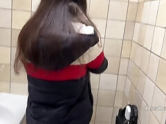Easy catch Katty West is ready for real porno casting right in the public toilet