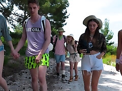Outdoors video of perfect group sex with adorable Elise Moon