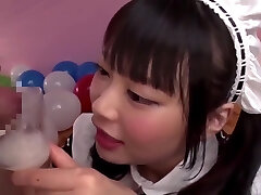 Airi Natsume Looking Spectacular A In Maid Costume Drinks Jizz From A Glass