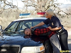 Horny police officer Bridgette B pulls over a man to screw her