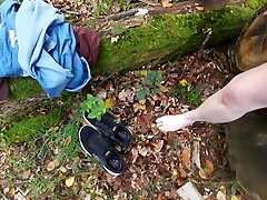 Excruciating brush insertion naked in the woods