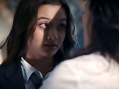 Super-steamy like fire sexy office lesbian Alex De La Flor lures charming babe for lovemaking