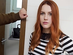 Redhead hottie Charlie Red gives a blowjob and gets fucked stiff