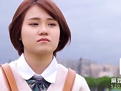 Nerdy Japanese girl fucks with her classmate at his place