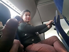 Voyeur seduces Milf to Suck&Masturbate his Dick in Bus
