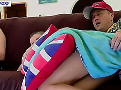 Creampie her next to girlfriend while she watches TV Creampie her next to girlfriend while she watches TV