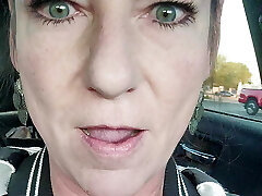 Milf Strokes and Squirts with Huge Cucumber in Grocery Store Parking Lot