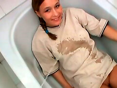 Tasty looking teen gets pissed before giving deep throat in pov sex sequence
