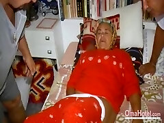 OmaHoteL Two Guys Playing with One Hairy Grandma