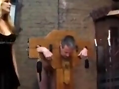 Mistress makes sub suck prick