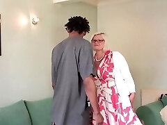 Blond mature BBW sucking and fucking a big black dick
