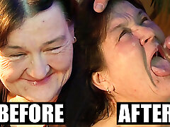 Very aged granny didn't know cum on her face