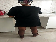 Sexy gams in nylons while my stepmom makes slammed in the kitchen Sexy gams in nylons while my stepmom makes slammed in the kitchen