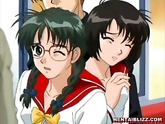 Cute anime coed rubs her rock-hard nipples and gets fucked