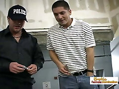 Teenager tart gets her freedom by fucking two hung mall cops