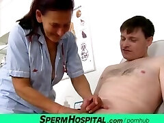 Granny Linda is a dirty nurse milking a cock at sperm clinic