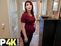 DEBT4k. Bank agent gives preggo MILF delay in exchange for quick intercourse