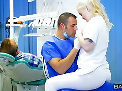 Blonde nurse seduces the doc to have a chance to ride his dick