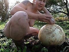 Halloween MILF Naked on a Huge Pumpkin