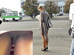 Bella upskirt playgirl su una fermata dell'autobus