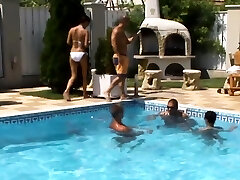 Amateur honies group fucked at pool sex party