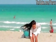 Lustful black-haired bikini beach babe spied on and rammed Lustful black-haired bikini beach babe spied on and rammed