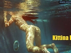 kittina zanurza się w gorącym basenie