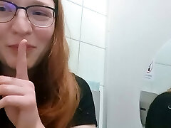 Ultra-cute Redhead Teen masturbates on public toilet